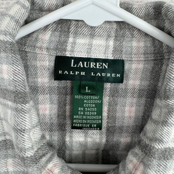 Lauren Ralph Lauren 1/2 Zip Flannel Pullover Womens Large White Gray Pink Stripe - Picture 6 of 8